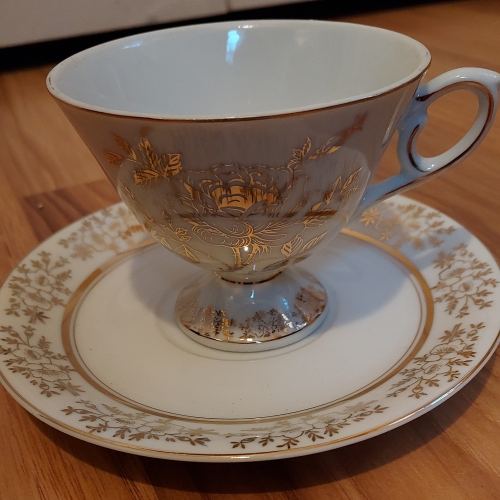 Norcrest Fine China Japan 50th Gold Anniversary Tea Cup Saucer AB192 Vintage